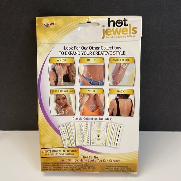 Hot Jewels MetallicTemporary Tattoos- 4 (5”x8”) sheets - Picture 2 of 3